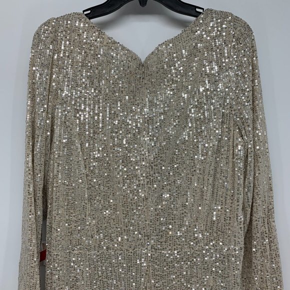 IEENA Mac Duggal Dress 26395 Long Sleeve Sequin Wrap V Neck Gown - Picture 11 of 16